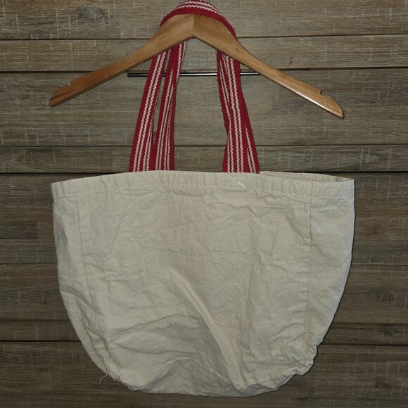 Rae Dunn Large Beige Canvas Teacher Tote Bag Red Apple Reuseable - Picture 2 of 8